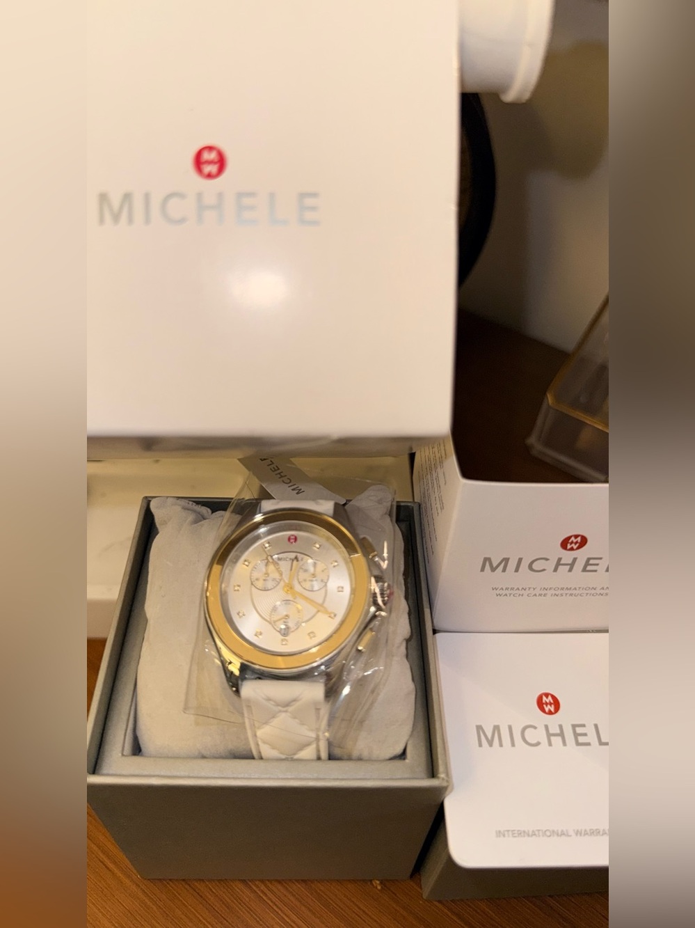 Michele Cape White Two
Tone Gold & Silver Silicone
Chrono Watch
Women